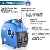 Hyundai HY2000Si 2000w Portable Petrol Inverter Generator
