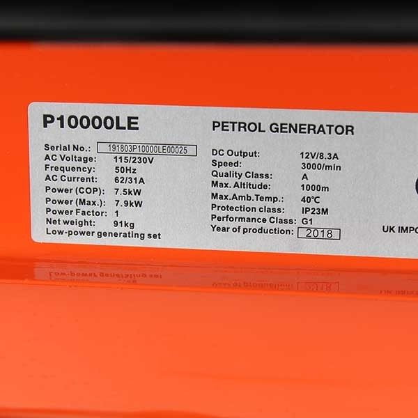 P10000LE Petrol generator P1pe electric start