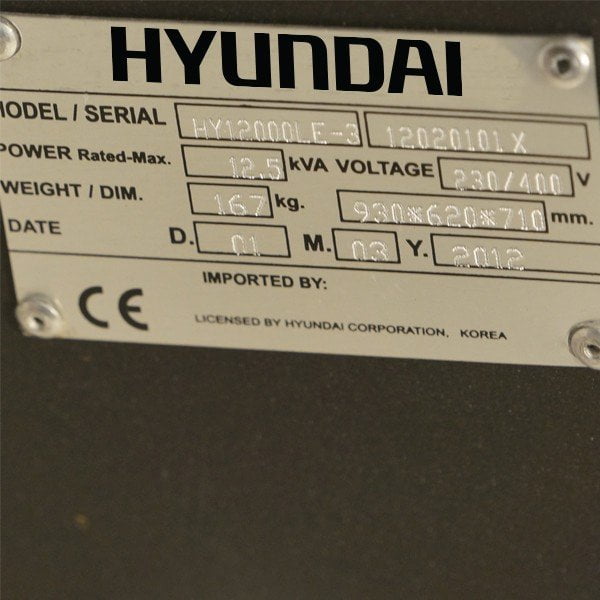 Hyundai HY12000LE-3 12.5kW Three Phase Electric Start Petrol Generator