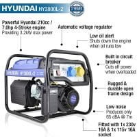 Hyundai HY3800L 2 3.2kW 4kVA Recoil Start Site Petrol Generator features