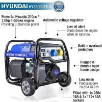 Hyundai HY3800LEK 2 3.2kW 4.00kVA Electric Start Site Petrol Generator features