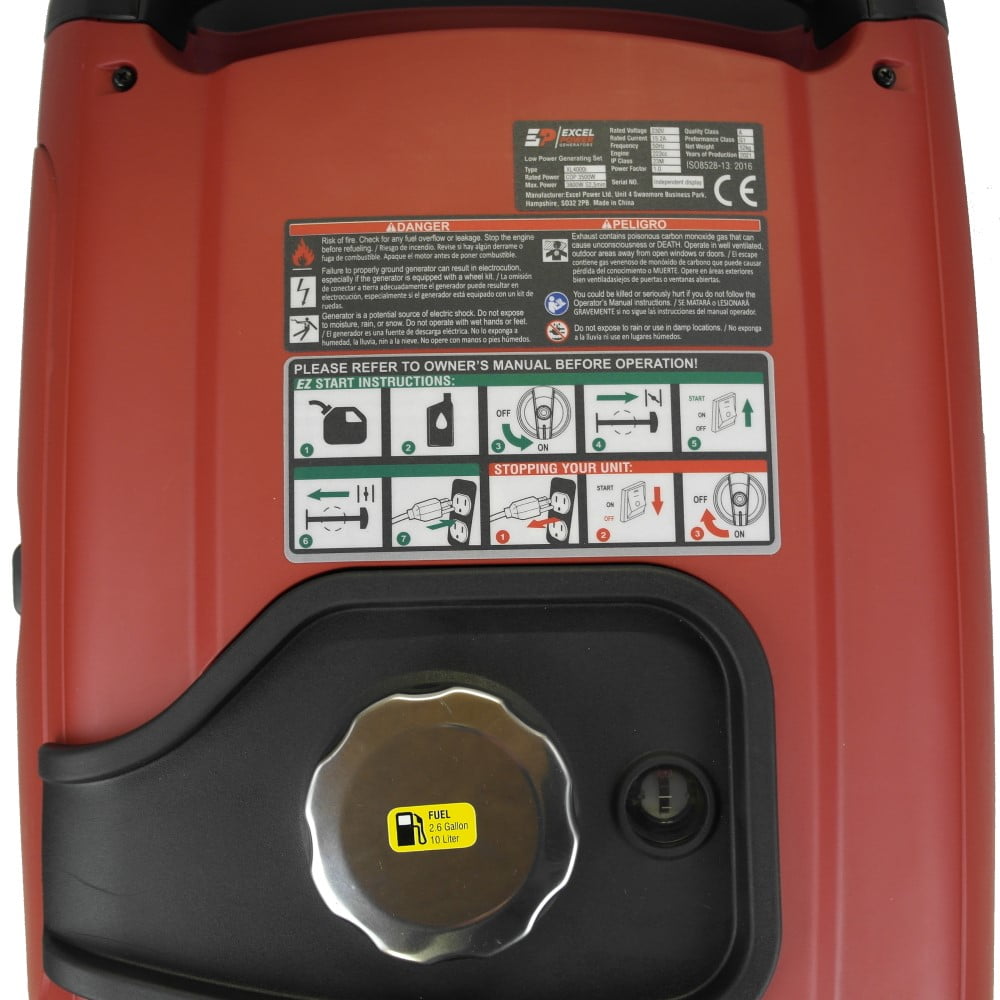 Excel Power XL4000i 3.8KW Petrol Inverter Generator Petrol Cap