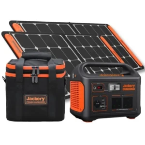 Jackery Explorer 1000 Portable Power Station + 2 SolarSaga 100W Solar Panels + Carrying Case Bag.
