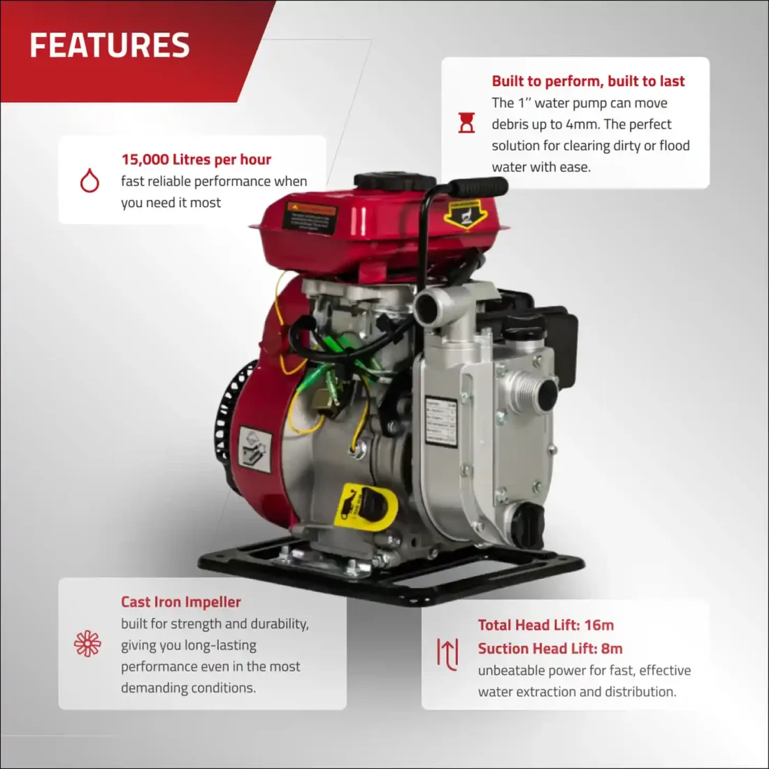 Excel Power XL25WP 1” Water Pump + Hose Kit 5M
