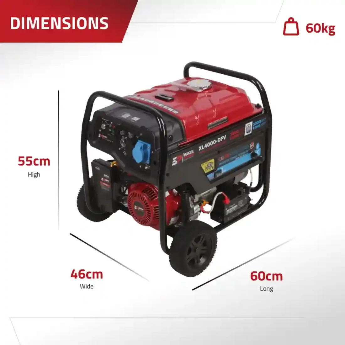 Excel Power XL4000DFV 3.5kW Open Framed LPG Dual-Fuel Generator