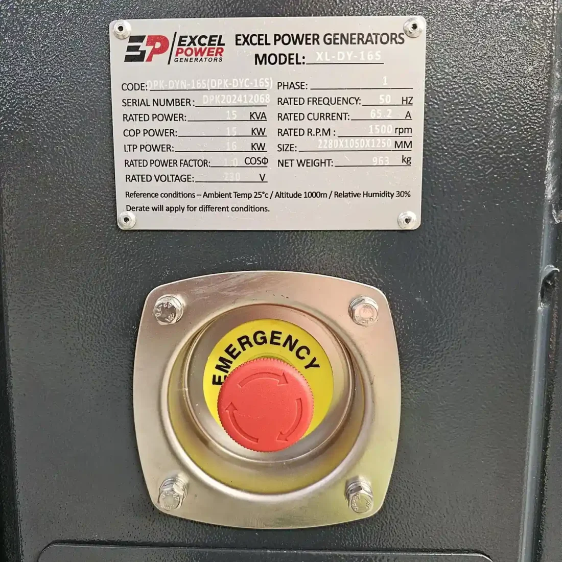 Excel Power XL-DYN-16S 15kVA Single Phase Diesel Generator Rental