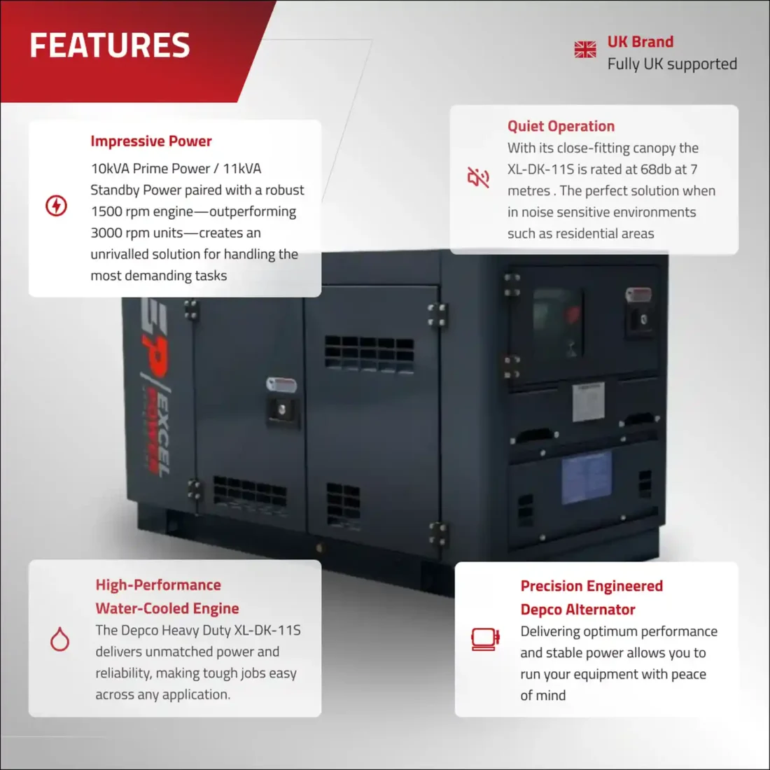 Excel Power XL-DK-11S 10kVA Single Phase Diesel Generator