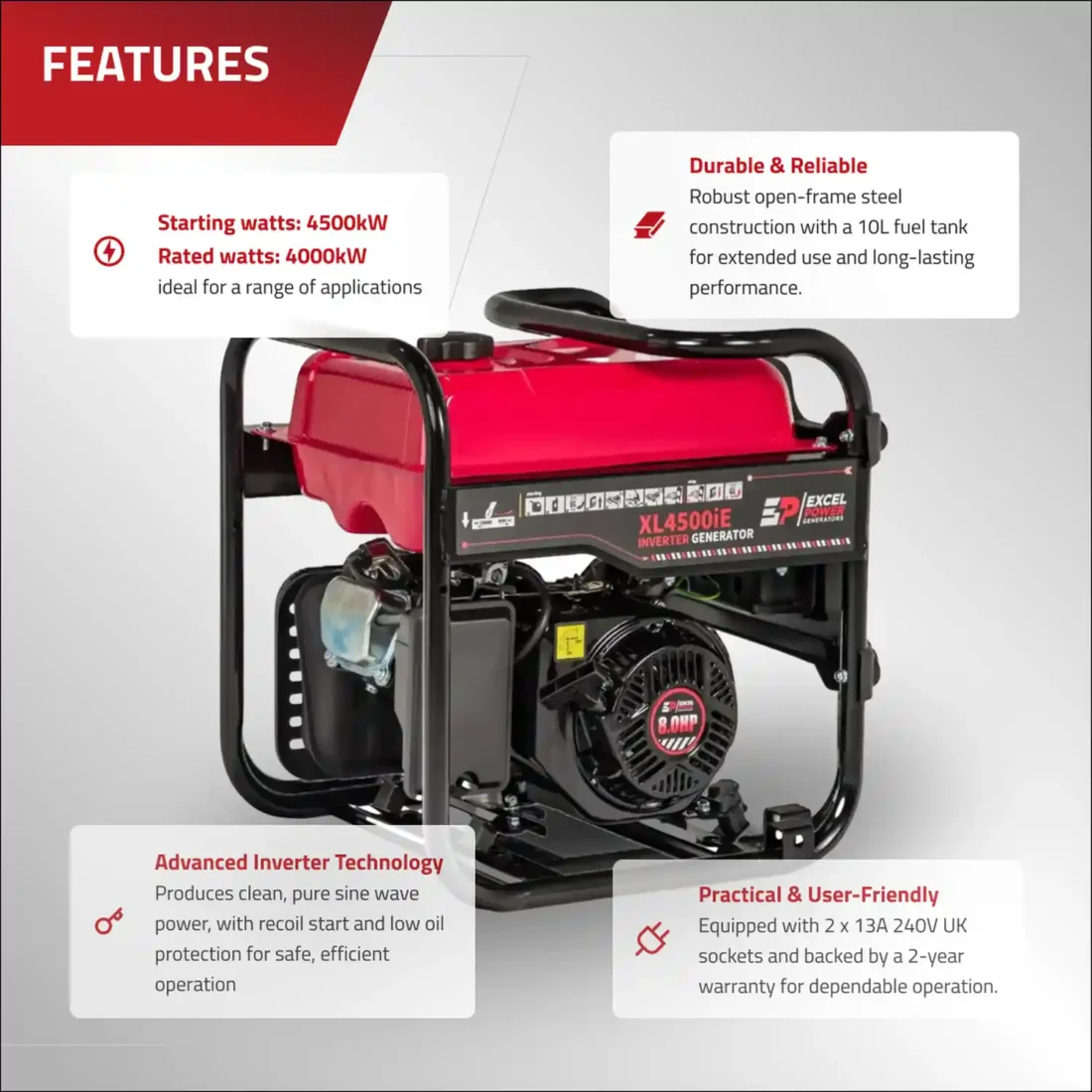 Excel Power XL4500iE 4.5kW Inverter Generator