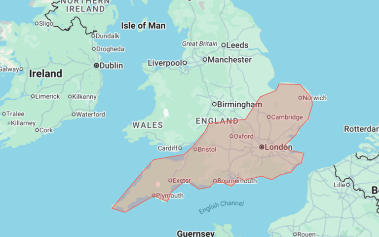 A map of England, with the South of England Highlighted